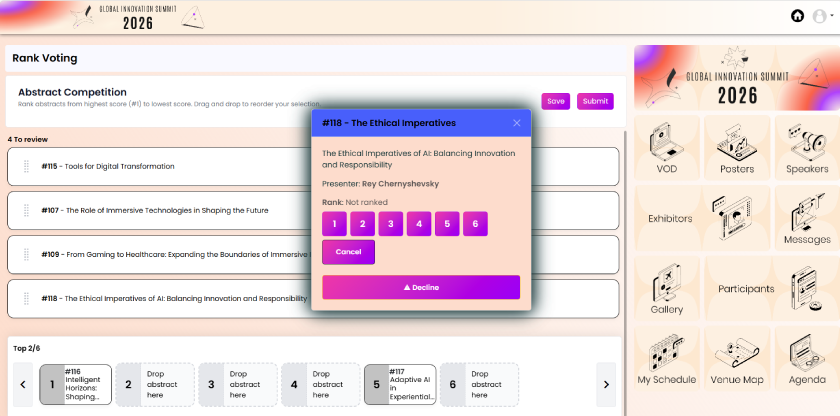 Rank Voting interface in the Eventact Event App