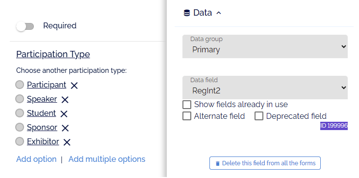An example of Registration Form with Pre-Filled value of Registrant Type